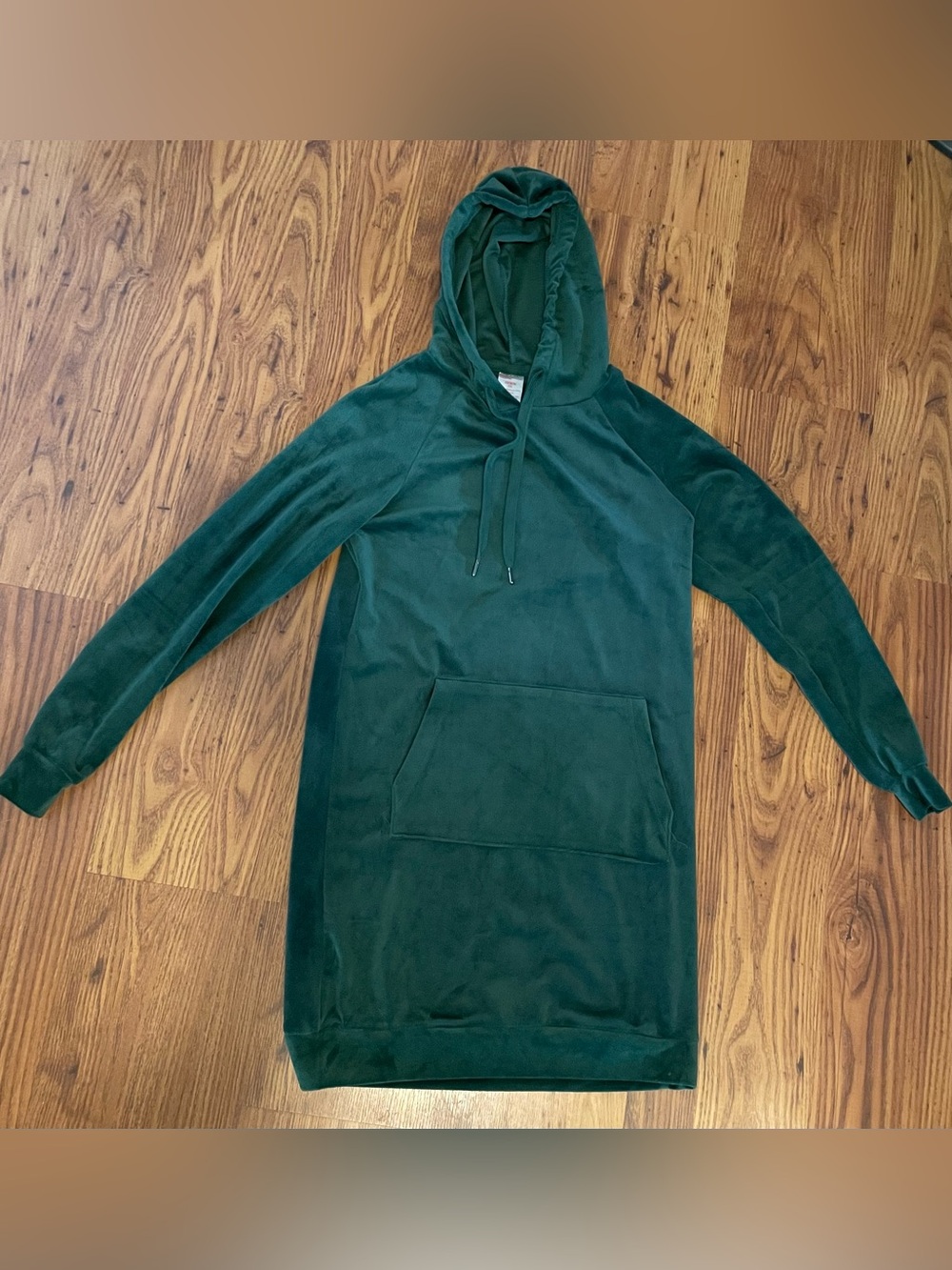 No Boundaries Forest Green Long Sleeve Velour Kangaroo Pocket Hoodie XS Dress